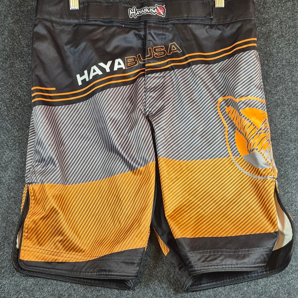 Hayabusa MMA Fight Shorts Mens 34 Black Gray Orange Grappling Training Trunks